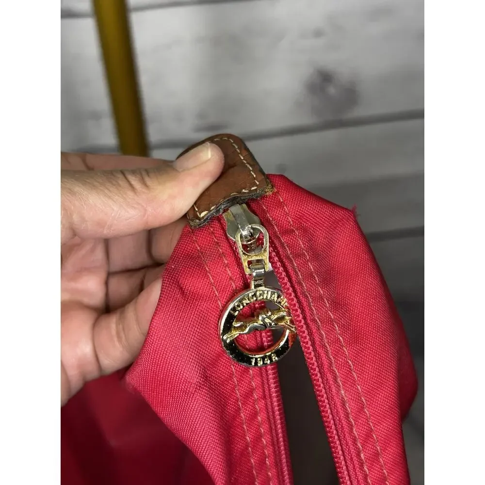 Longchamp Le Pliage Tote Bag Lot of 2 Red Gray Nylon Leather AS IS